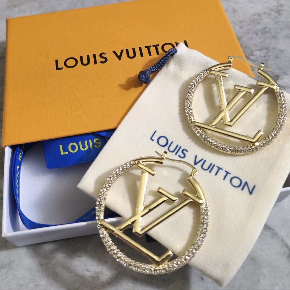 Louis Vuitton Gold Crystal LV Hoop Earrings✨️